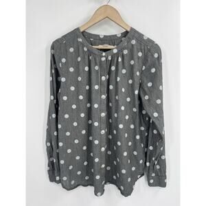 Loft Grey Cotton Polka Dot Collarless Button Down Shirt Small